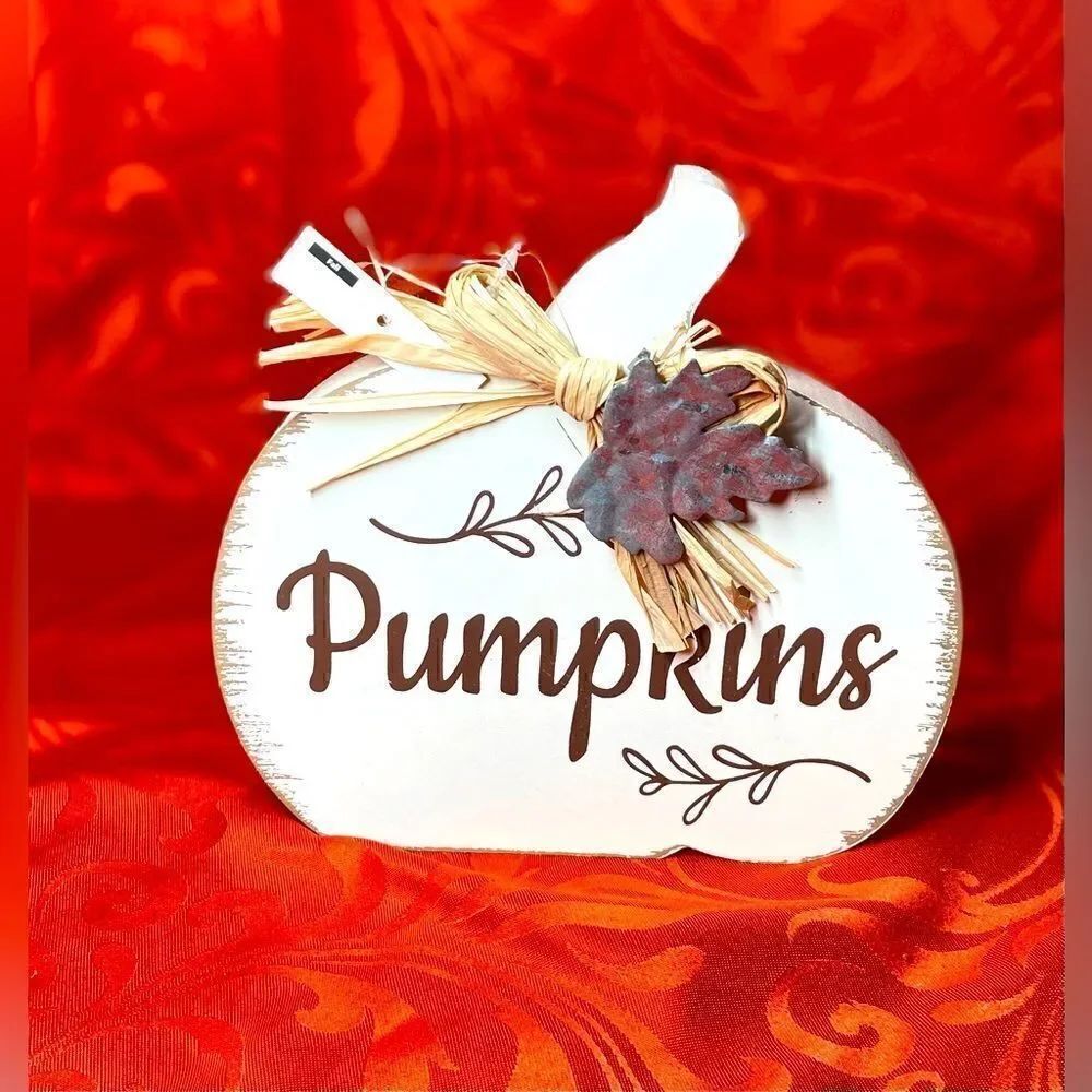 7” NEW! “Pumpkins” Sign of Fall Rustic Farmhouse Style Freestanding Home…